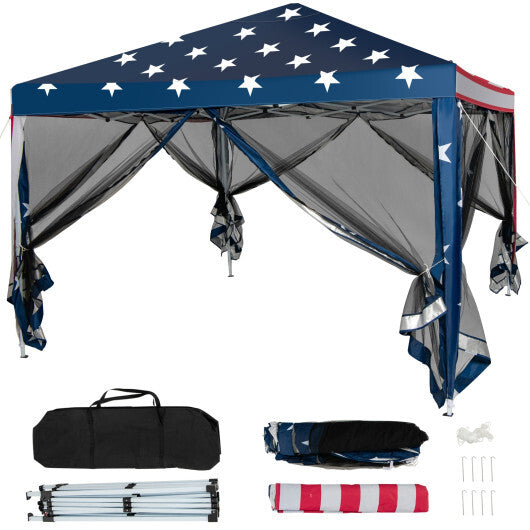 10 FT x 10 FT Pop-Up Canopy Tent Easy Setup Instant Folding Shelter with Mesh Netting-White W2B