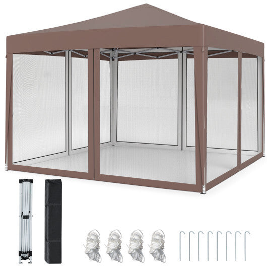 10 FT x 10 FT Pop-Up Canopy Tent Easy Setup Instant Folding Shelter with Mesh Netting-White W2B