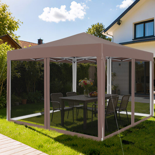 10 FT x 10 FT Pop-Up Canopy Tent Easy Setup Instant Folding Shelter with Mesh Netting-White W2B