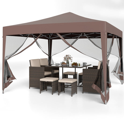 10 FT x 10 FT Pop-Up Canopy Tent Easy Setup Instant Folding Shelter with Mesh Netting-White W2B