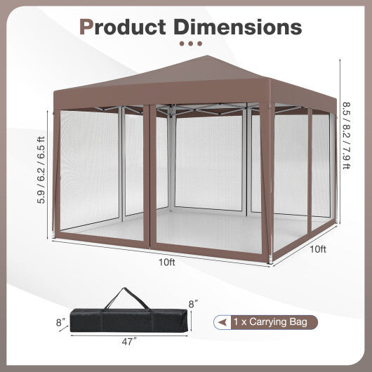 10 FT x 10 FT Pop-Up Canopy Tent Easy Setup Instant Folding Shelter with Mesh Netting-White W2B