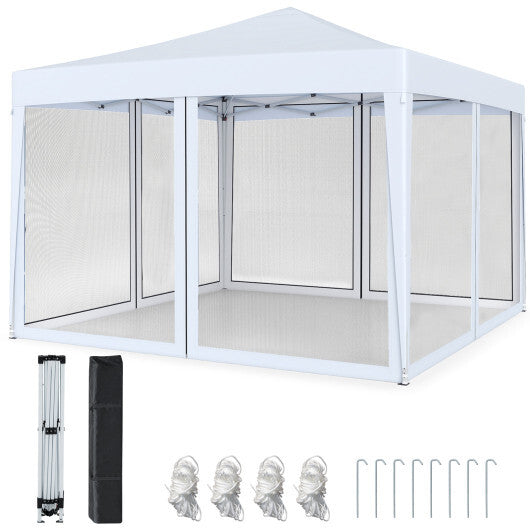 10 FT x 10 FT Pop-Up Canopy Tent Easy Setup Instant Folding Shelter with Mesh Netting-White W2B