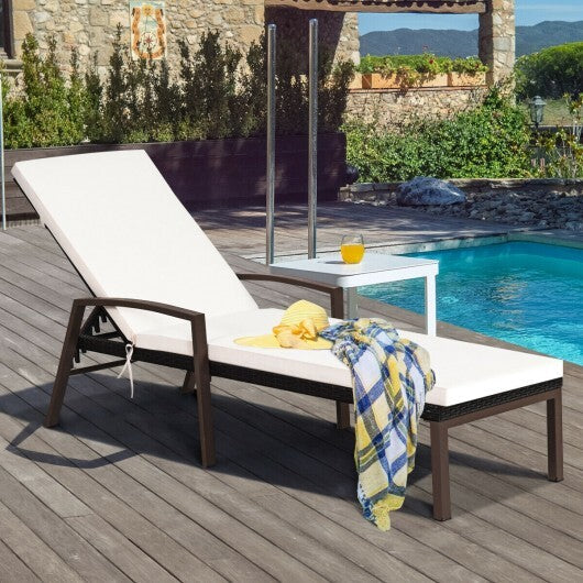 Patio Rattan Lounge Chaise Recliner with Back Adjustable Cushioned-Red W2B
