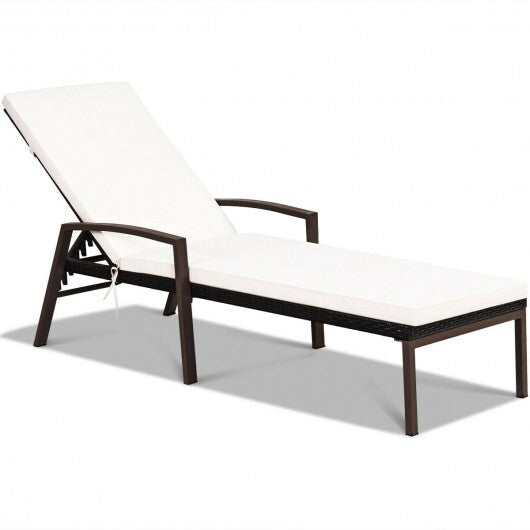 Patio Rattan Lounge Chaise Recliner with Back Adjustable Cushioned-Red W2B