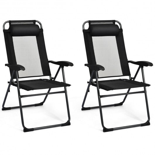 2 Pieces Patio Adjustable Folding Recliner Chairs with 7 Level Adjustable Backrest-Gray W2B