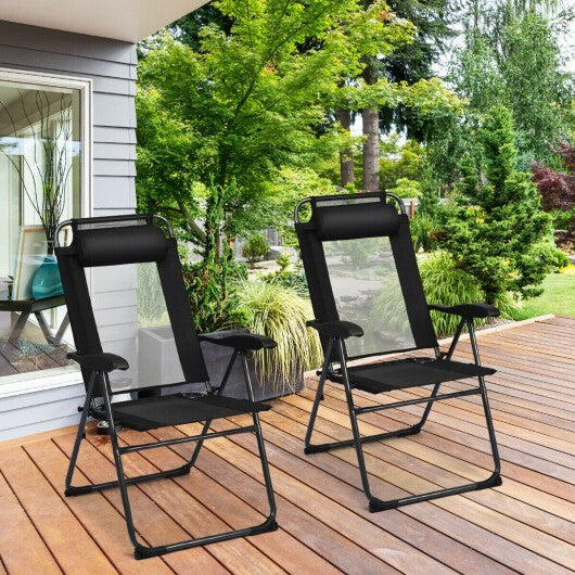 2 Pieces Patio Adjustable Folding Recliner Chairs with 7 Level Adjustable Backrest-Gray W2B