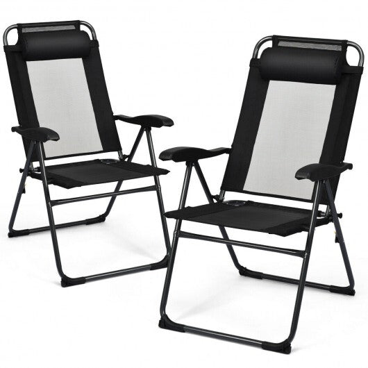2 Pieces Patio Adjustable Folding Recliner Chairs with 7 Level Adjustable Backrest-Gray W2B