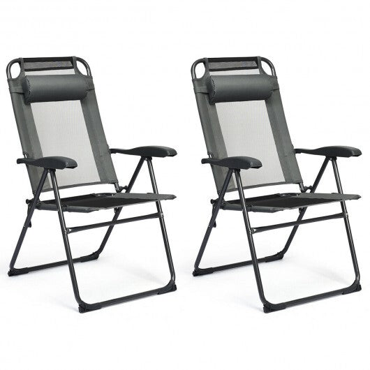 2 Pieces Patio Adjustable Folding Recliner Chairs with 7 Level Adjustable Backrest-Gray W2B