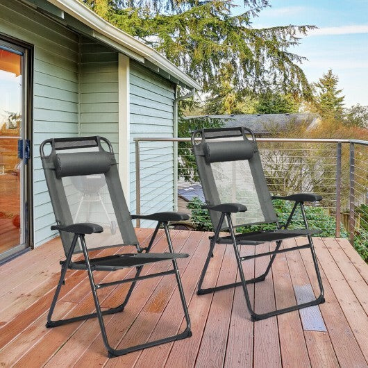 2 Pieces Patio Adjustable Folding Recliner Chairs with 7 Level Adjustable Backrest-Gray W2B
