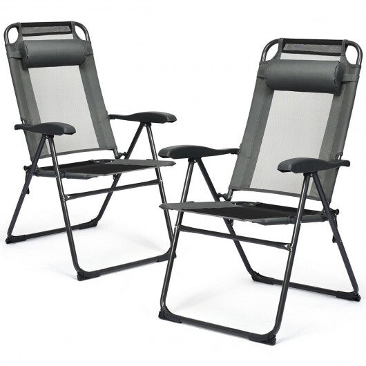 2 Pieces Patio Adjustable Folding Recliner Chairs with 7 Level Adjustable Backrest-Gray W2B