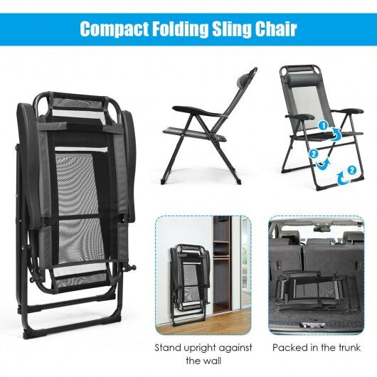 2 Pieces Patio Adjustable Folding Recliner Chairs with 7 Level Adjustable Backrest-Gray W2B