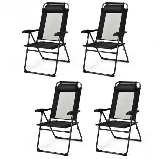 4 Pieces Patio Garden Adjustable Reclining Folding Chairs with Headrest-Gray W2B