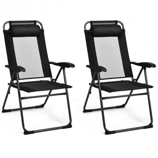 4 Pieces Patio Garden Adjustable Reclining Folding Chairs with Headrest-Gray W2B