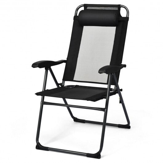 4 Pieces Patio Garden Adjustable Reclining Folding Chairs with Headrest-Gray W2B