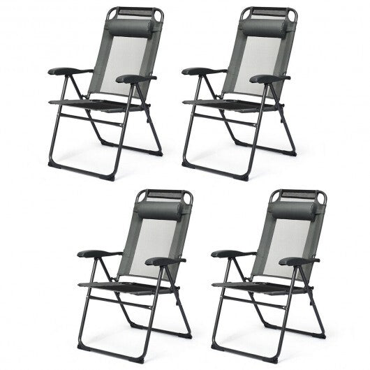 4 Pieces Patio Garden Adjustable Reclining Folding Chairs with Headrest-Gray W2B
