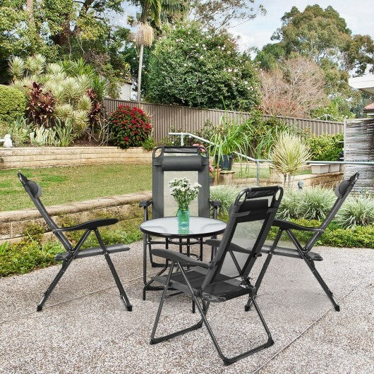 4 Pieces Patio Garden Adjustable Reclining Folding Chairs with Headrest-Gray W2B