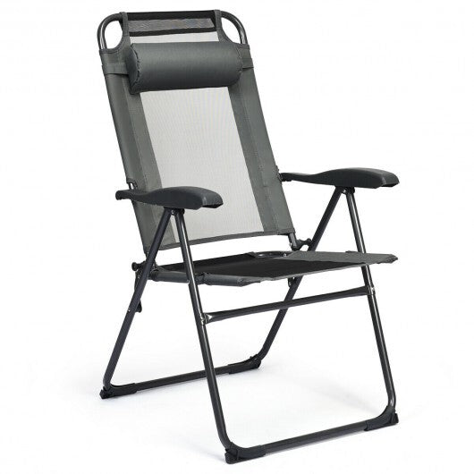 4 Pieces Patio Garden Adjustable Reclining Folding Chairs with Headrest-Gray W2B