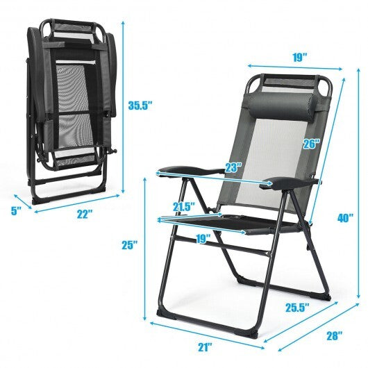 4 Pieces Patio Garden Adjustable Reclining Folding Chairs with Headrest-Gray W2B