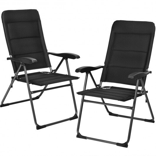 2 Pieces Outdoor Folding Patio Chairs with Adjustable Backrests for Bistro and Backyard-Black W2B