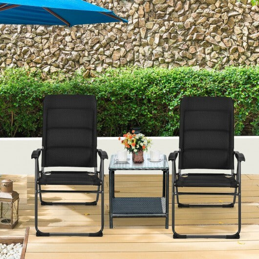 2 Pieces Outdoor Folding Patio Chairs with Adjustable Backrests for Bistro and Backyard-Black W2B