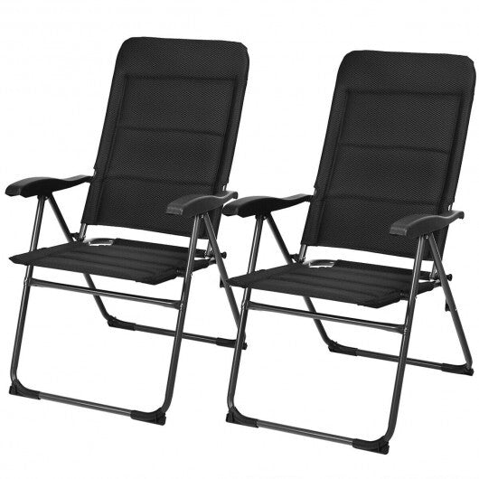 2 Pieces Outdoor Folding Patio Chairs with Adjustable Backrests for Bistro and Backyard-Black W2B