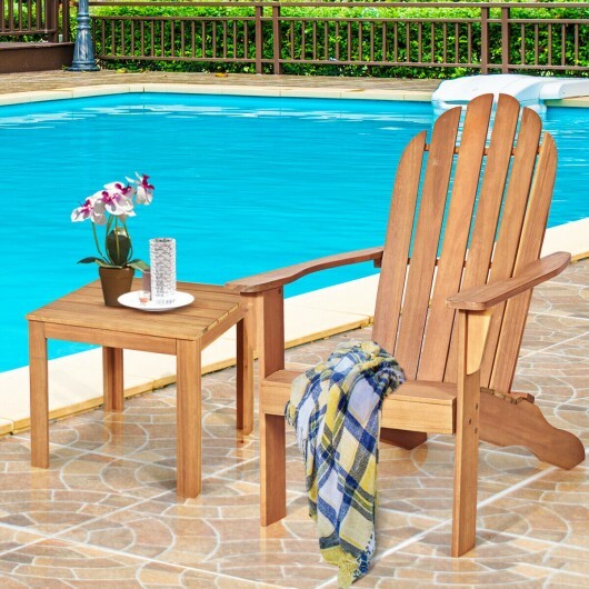 Acacia Wood Outdoor Adirondack Chair with Ergonomic Design-Natural - Color: Natural W2B