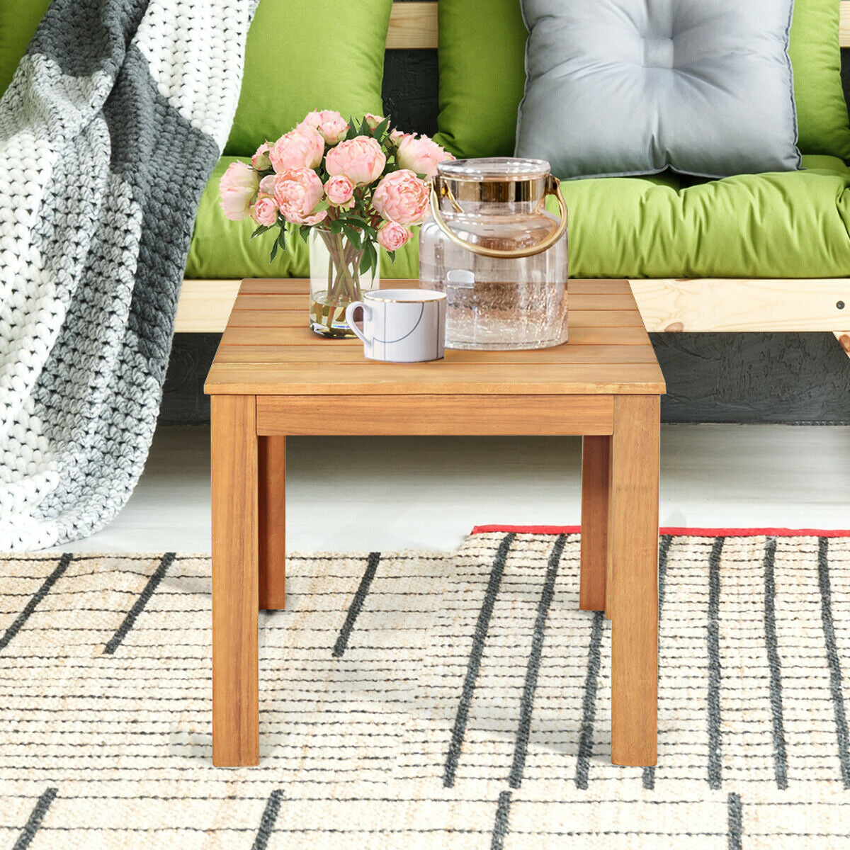 Wooden Square Patio Coffee Bistro Table-Natural - Color: Natural W2B