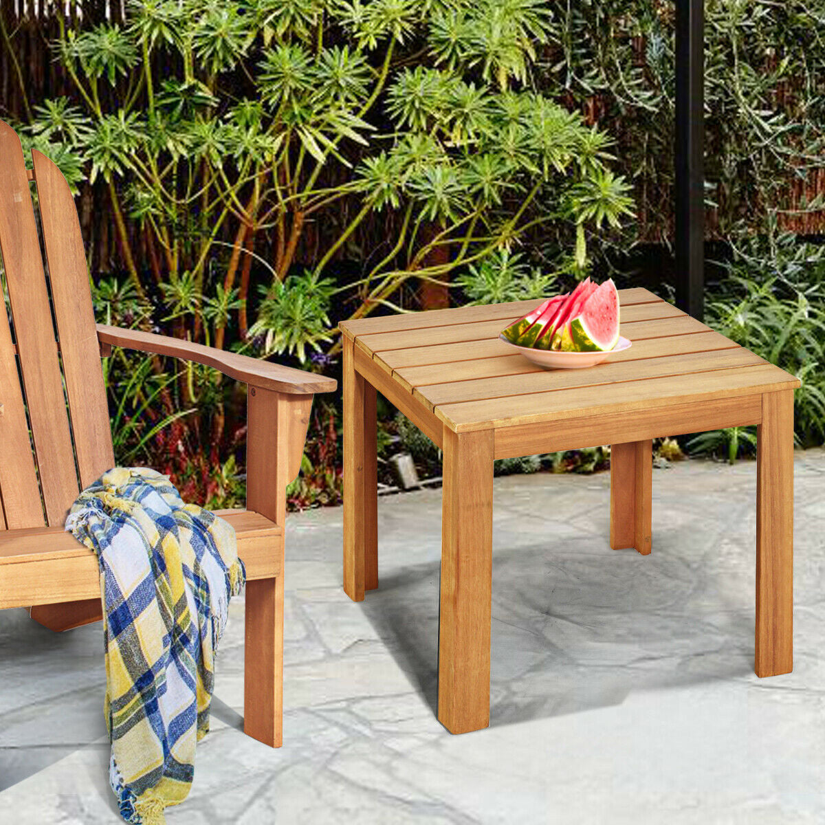 Wooden Square Patio Coffee Bistro Table-Natural - Color: Natural W2B