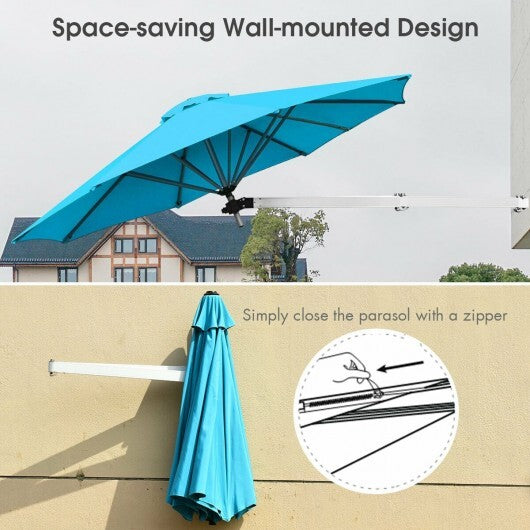 8ft Wall-Mounted Telescopic Folding Tilt Aluminum Sun Shade Umbrella-Tan
