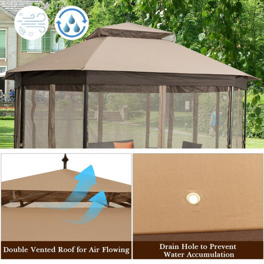10'x 12' Octagonal Patio Gazebo-Brown