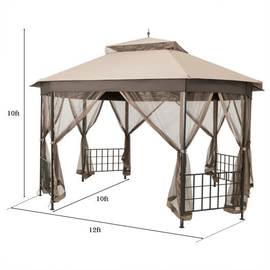 10'x 12' Octagonal Patio Gazebo-Brown