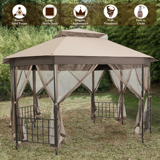 10'x 12' Octagonal Patio Gazebo-Brown