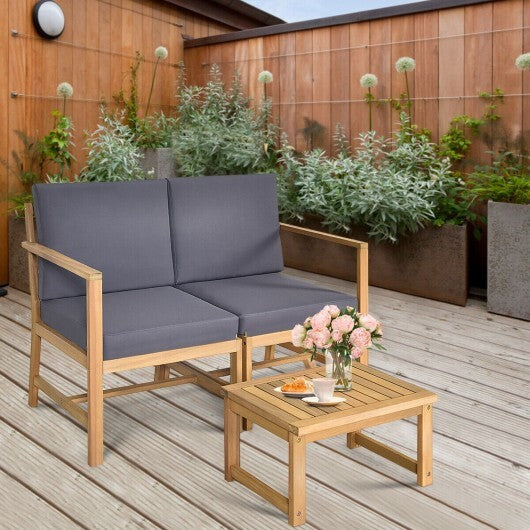 3-in-1 Acacia Wood Loveseat with Separable Coffee Table W2B