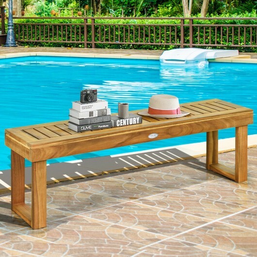52 Inch Acacia Wood Dining Bench with Slatted Seat W2B