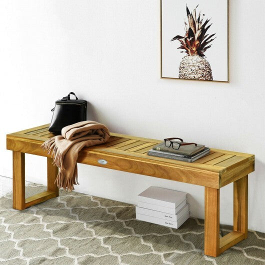 52 Inch Acacia Wood Dining Bench with Slatted Seat W2B