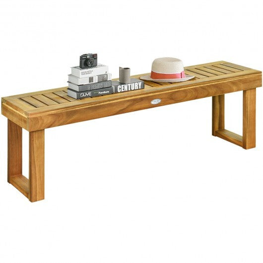 52 Inch Acacia Wood Dining Bench with Slatted Seat W2B