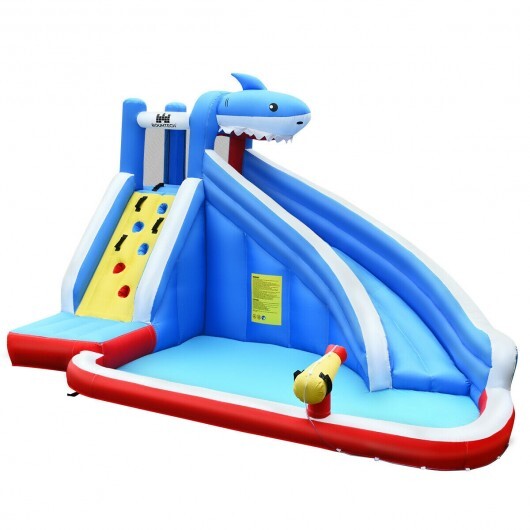 Inflatable Shark Bounce House with Water Slide and Climbing Wall without Blower W2B