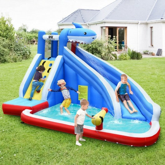Inflatable Shark Bounce House with Water Slide and Climbing Wall without Blower W2B
