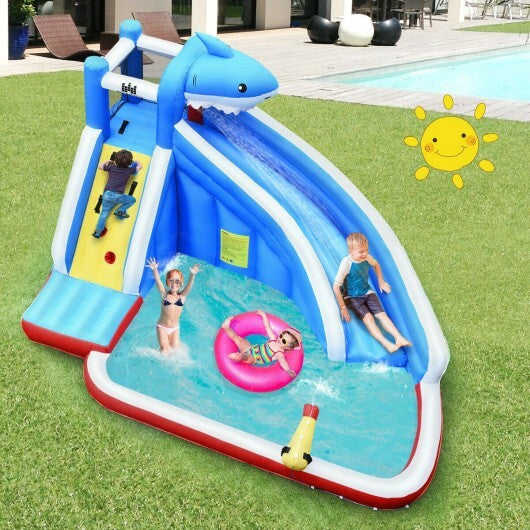 Inflatable Shark Bounce House with Water Slide and Climbing Wall without Blower W2B