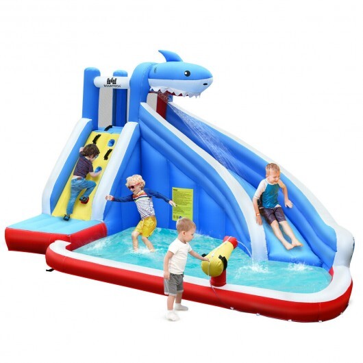 Inflatable Shark Bounce House with Water Slide and Climbing Wall without Blower W2B