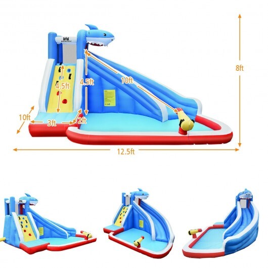 Inflatable Shark Bounce House with Water Slide and Climbing Wall without Blower W2B