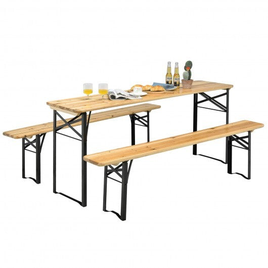 3 Pieces Folding Wooden Picnic Table Bench Set W2B