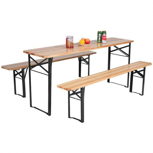 3 Pieces Folding Wooden Picnic Table Bench Set W2B