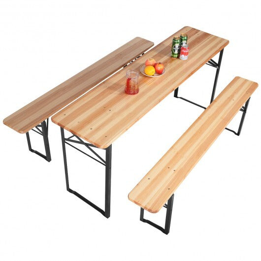 3 Pieces Folding Wooden Picnic Table Bench Set W2B