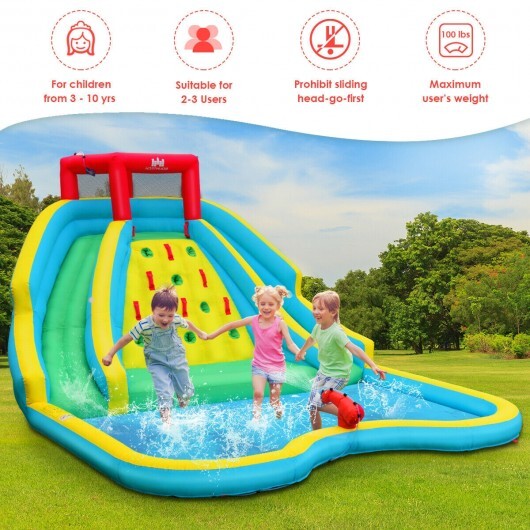 Inflatable Water Park Bounce House with Double Slide and Climbing Wall with 735W Blower