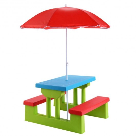Kids Picnic Folding Table and Bench with Umbrella W2B
