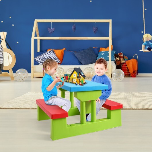 Kids Picnic Folding Table and Bench with Umbrella W2B