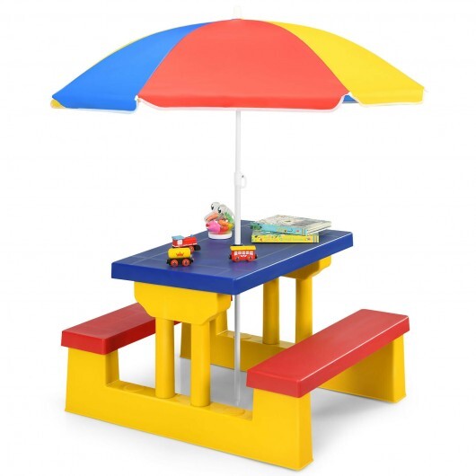 Kids Picnic Folding Table and Bench with Umbrella W2B
