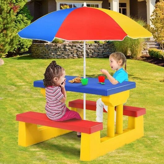 Kids Picnic Folding Table and Bench with Umbrella W2B