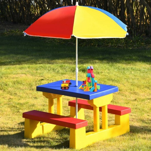 Kids Picnic Folding Table and Bench with Umbrella W2B